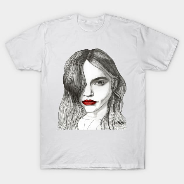 Sasha with Red Lips T-Shirt by paulnelsonesch